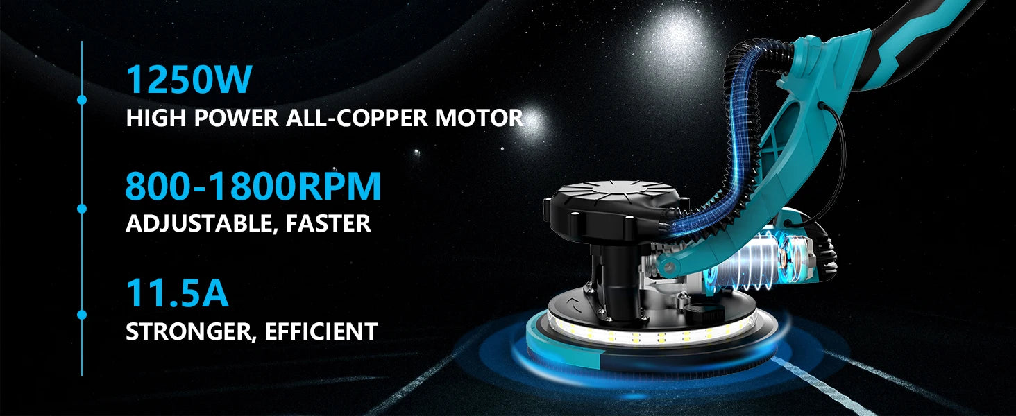 1250W levigatrice elettrica per cartongesso rettificatrice per pareti stucco senza polvere autoaspirante levigatrice portatile polvere automatica