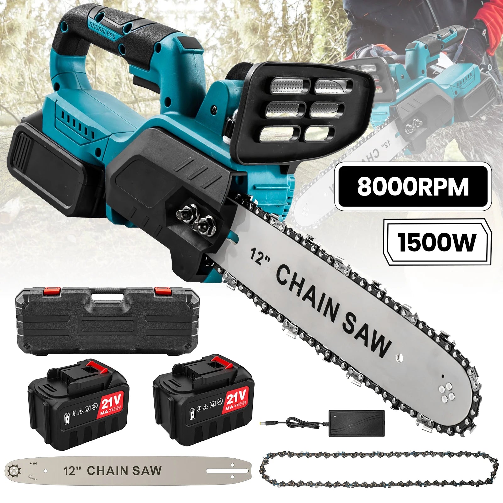1500W Brushless 12 Pollici Motosega Elettrica Cordless Prepotente Lavorazione Del Legno Strumento di Potere Palmare Tazza Da Giardino Per Makita 18V Batteria