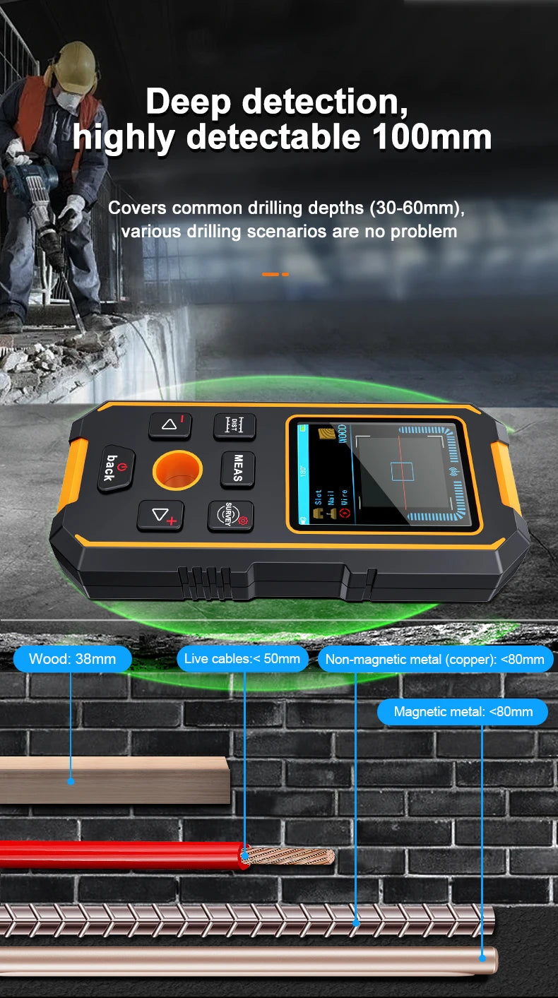 NOYAFA Scanner portatile per metal detector da parete con foro di posizionamento Fili CA in legno Tubi metallici Rebarrili Strumento di rilevamento Cerca filo