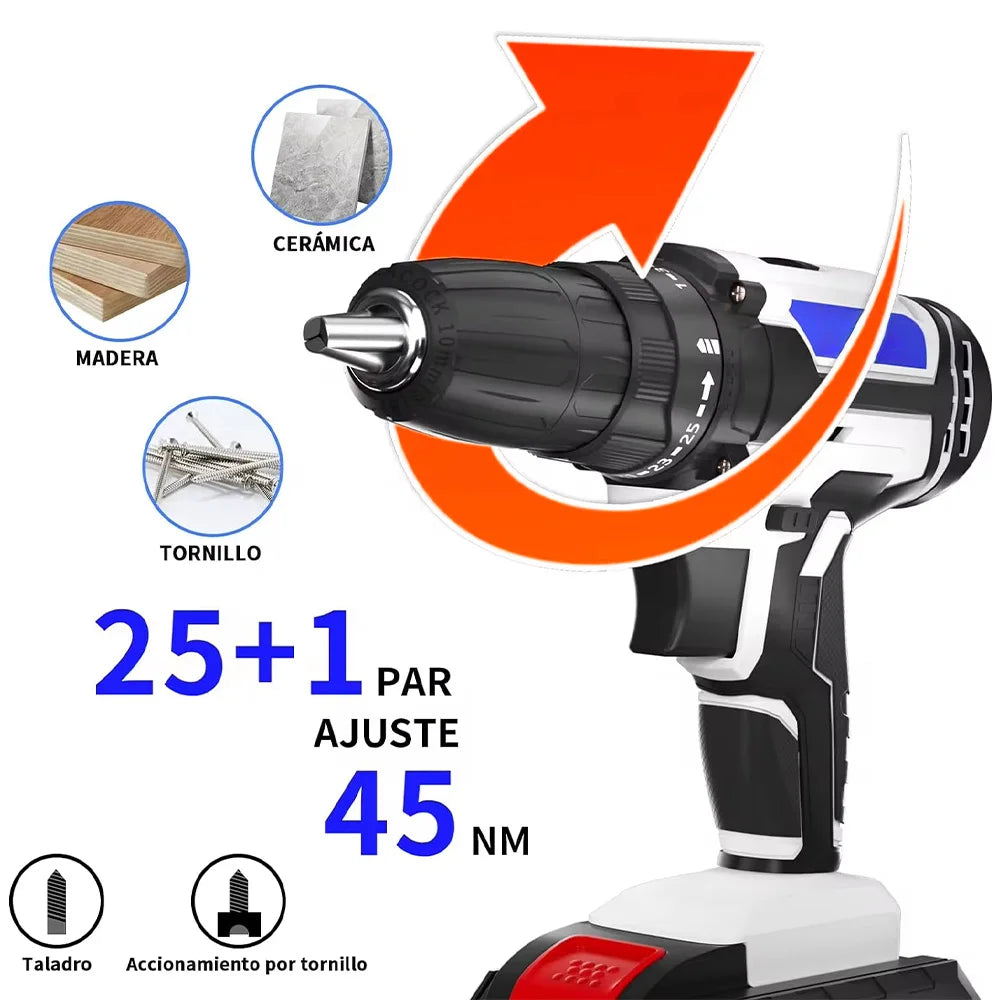 Trapano a percussione a batteria 21V Cacciavite elettrico Trapano a percussione elettrico Mini trapano a mano wireless 1400 giri/min Utensile elettrico multifunzionale