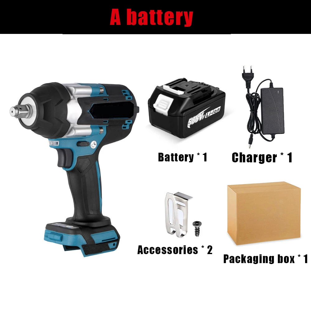 Chiave a percussione elettrica senza spazzole di coppia 1800N.M Batteria agli ioni di litio da 1/2 pollici Chiave a batteria Utensili elettrici per batteria Makita 18V