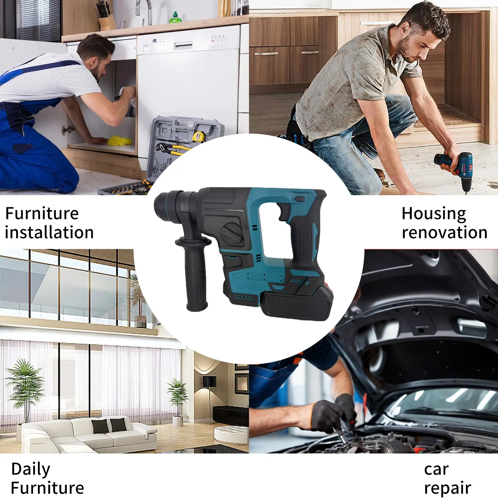 Trapano a percussione elettrico senza spazzole  Durevole strumento di perforazione e scalpello con martello rotante a batteria ricaricabile Doppia funzionalità