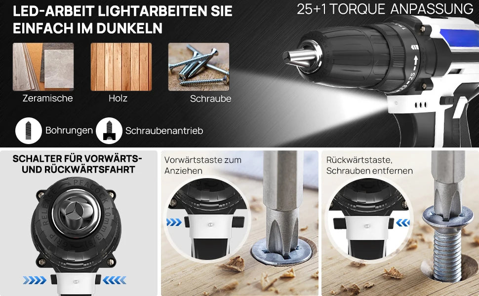 Trapano a percussione a batteria 21V Cacciavite elettrico Trapano a percussione elettrico Mini trapano a mano wireless 1400 giri/min Utensile elettrico multifunzionale