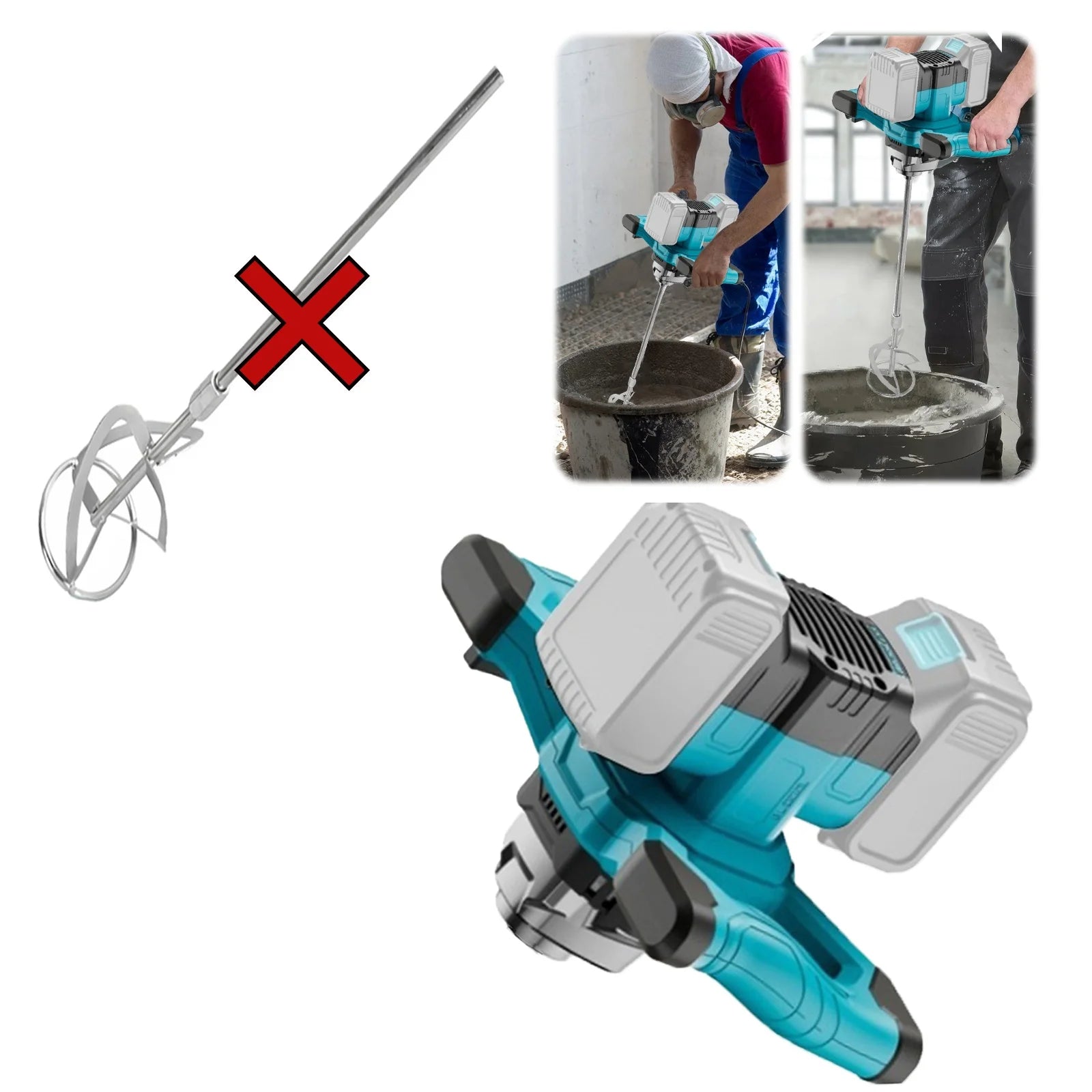 Miscelatore elettrico per calcestruzzo senza fili Miscelatore per intonaco per malta cementizia senza spazzole Miscelatore per miscelazione di vernice per pin batteria Makita 18V