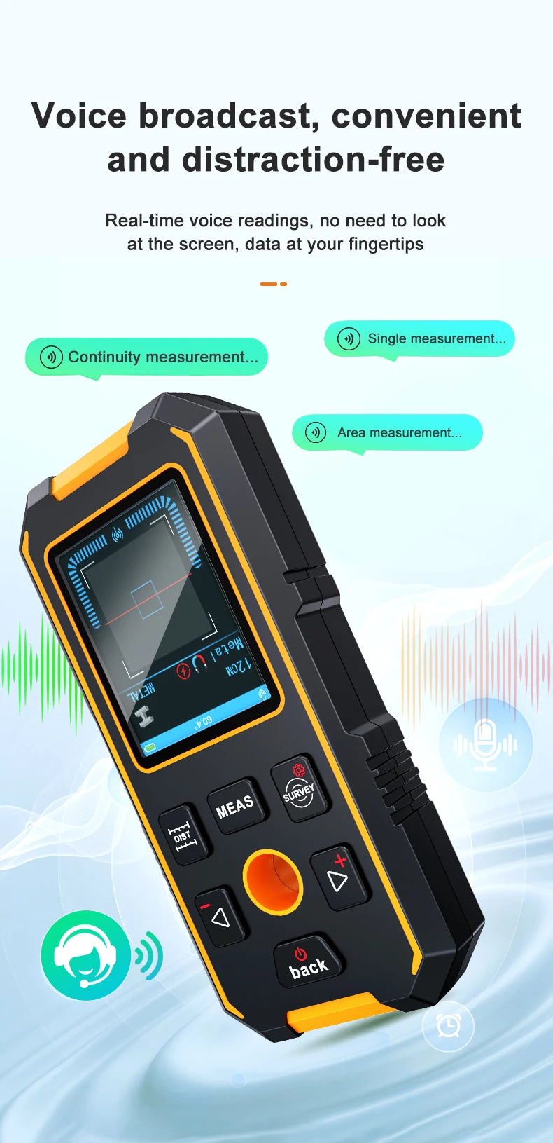 NOYAFA Scanner portatile per metal detector da parete con foro di posizionamento Fili CA in legno Tubi metallici Rebarrili Strumento di rilevamento Cerca filo