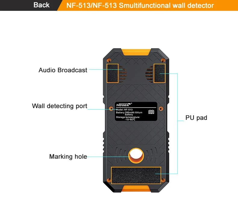 NOYAFA Scanner portatile per metal detector da parete con foro di posizionamento Fili CA in legno Tubi metallici Rebarrili Strumento di rilevamento Cerca filo