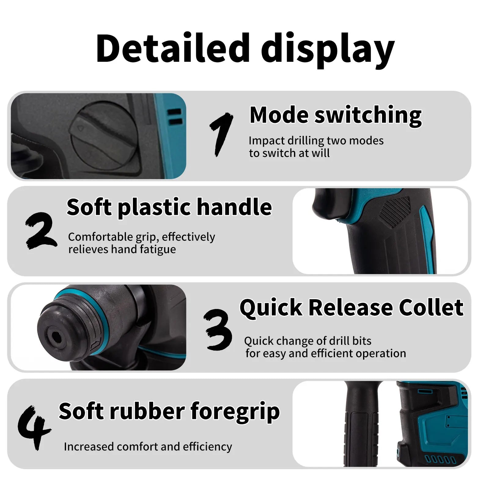 Trapano a percussione elettrico senza spazzole  Durevole strumento di perforazione e scalpello con martello rotante a batteria ricaricabile Doppia funzionalità