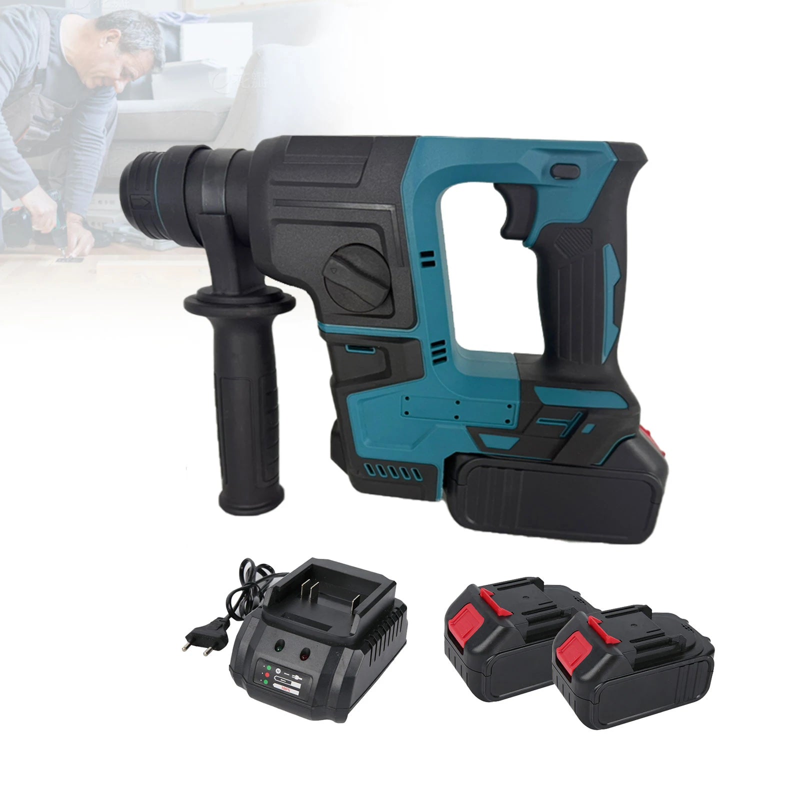 Trapano a percussione elettrico senza spazzole  Durevole strumento di perforazione e scalpello con martello rotante a batteria ricaricabile Doppia funzionalità
