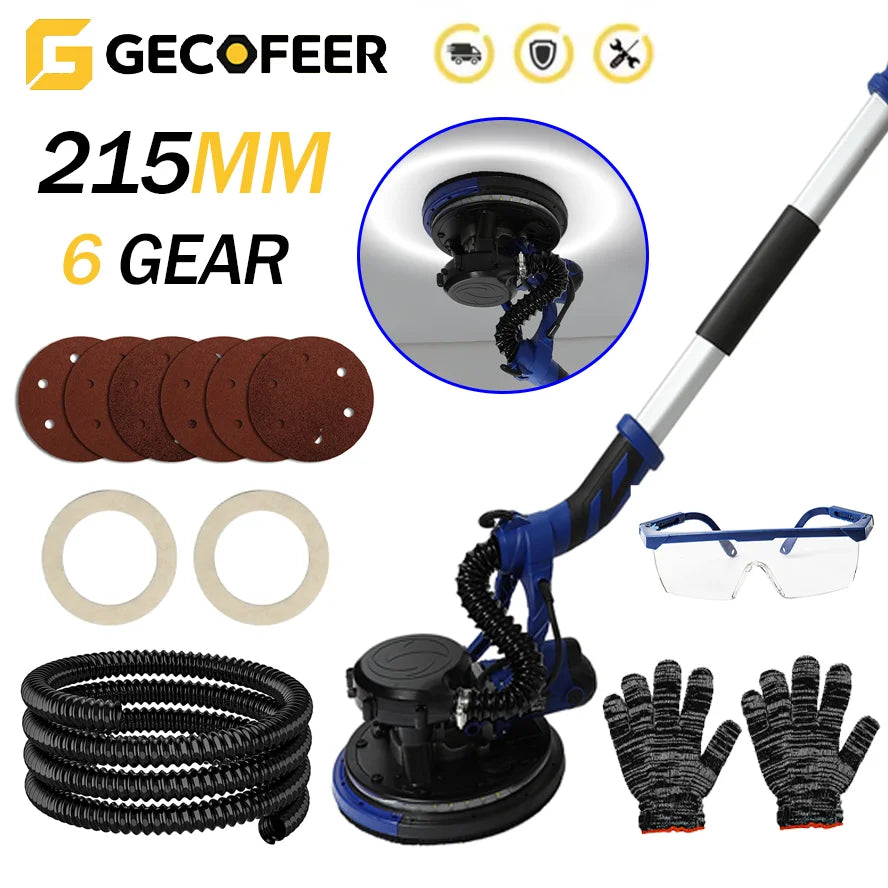 GECOFEER Levigatrice elettrica per cartongesso Levigatrice allungabile con sacchetto per la polvere Levigatrice a disco da parete da 750 W Cartongesso elettrico