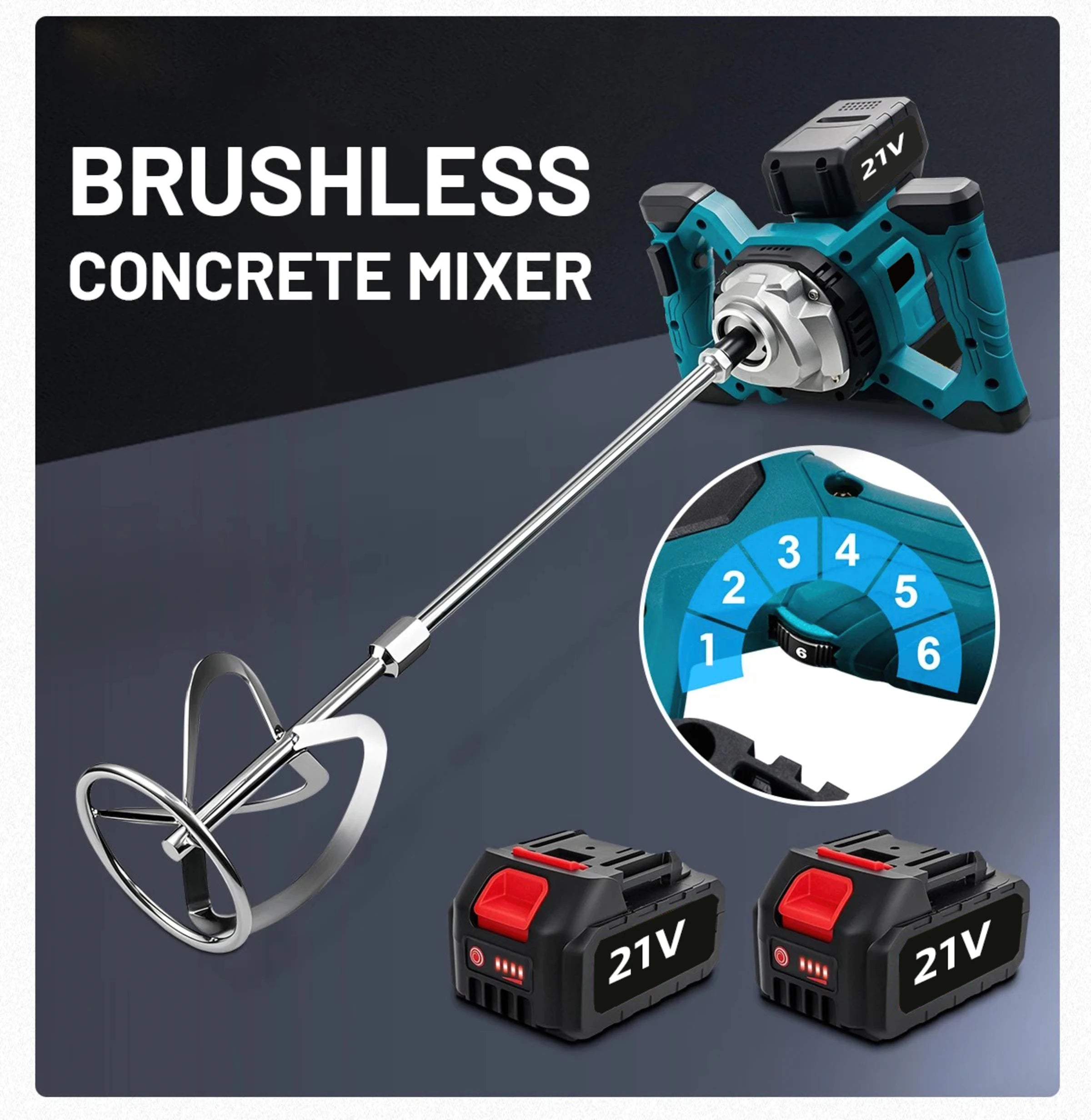 GECOFEER 6Gears Cordless Elettrico Betoniera Mixer Brushless Malta di Cemento Gesso Mixer Frullatore Vernice Mix Per makita 18v batteria