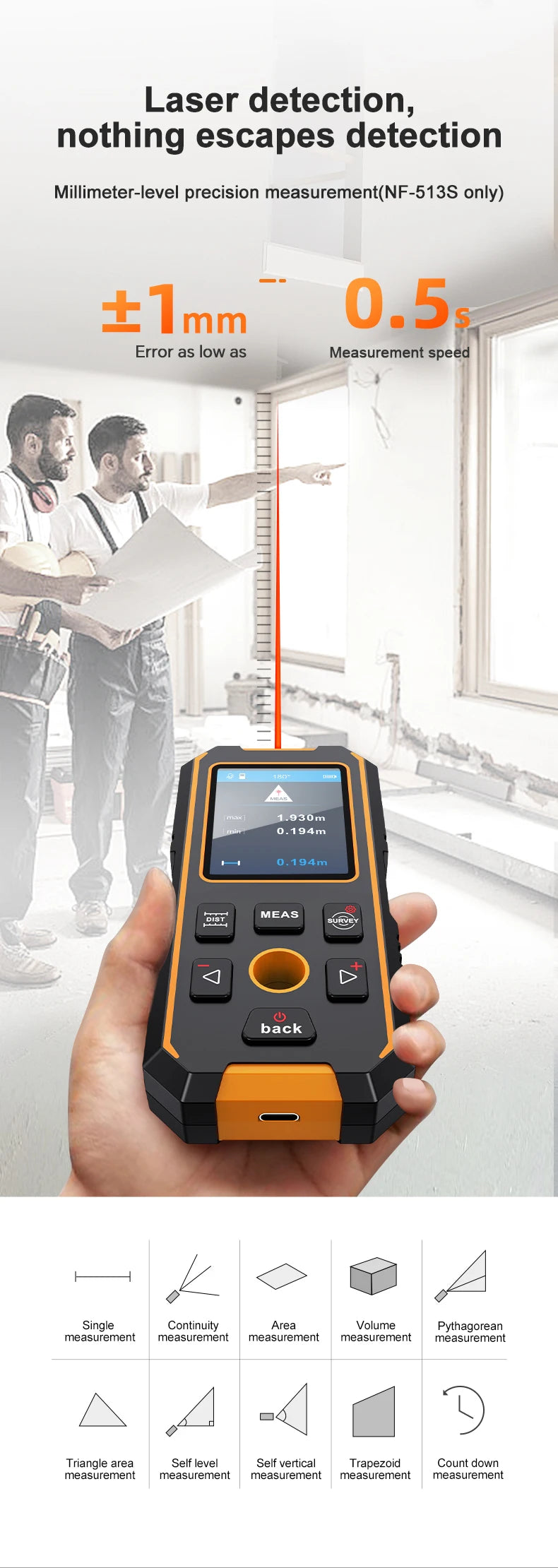 NOYAFA Scanner portatile per metal detector da parete con foro di posizionamento Fili CA in legno Tubi metallici Rebarrili Strumento di rilevamento Cerca filo