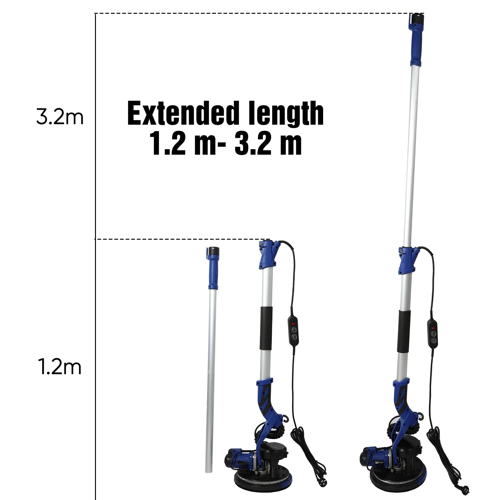 GECOFEER Levigatrice elettrica per cartongesso Levigatrice allungabile con sacchetto per la polvere Levigatrice a disco da parete da 750 W Cartongesso elettrico