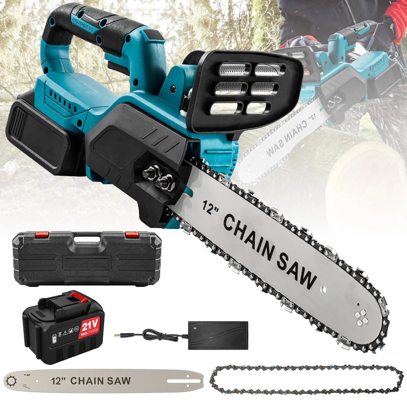 1500W Brushless 12 Pollici Motosega Elettrica Cordless Prepotente Lavorazione Del Legno Strumento di Potere Palmare Tazza Da Giardino Per Makita 18V Batteria