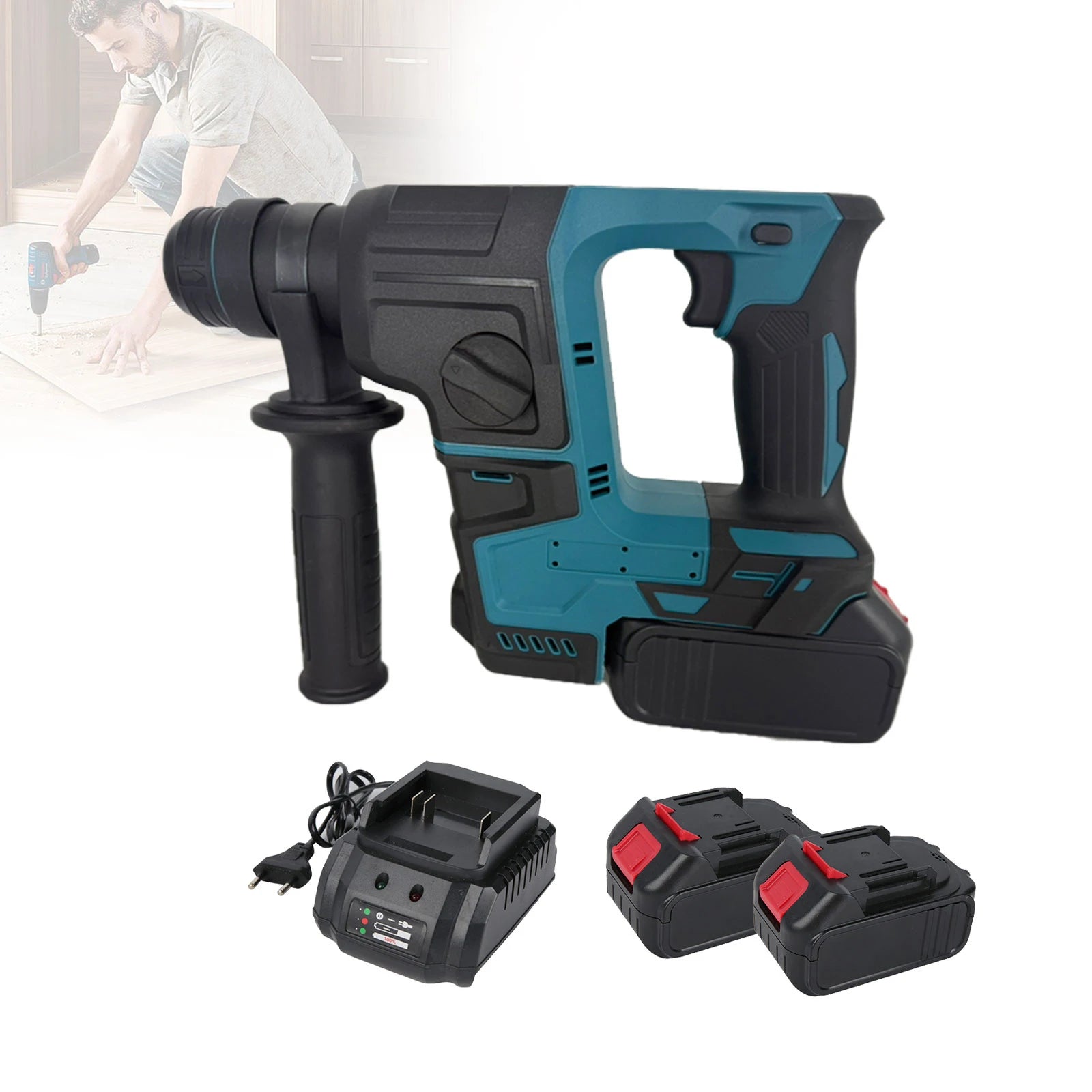 Trapano a percussione elettrico senza spazzole  Durevole strumento di perforazione e scalpello con martello rotante a batteria ricaricabile Doppia funzionalità