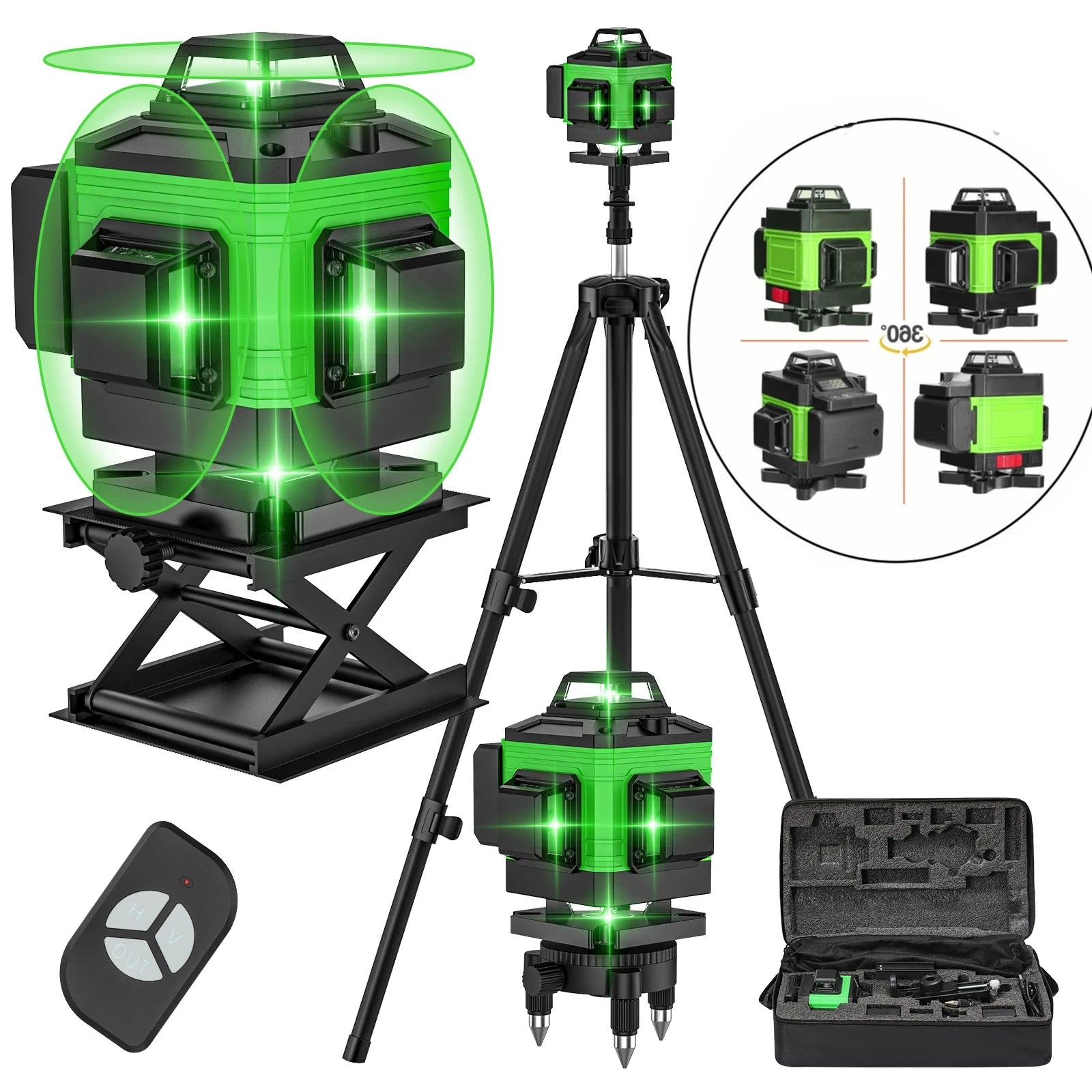 Laser 4D a 16 linee Livello 3 °   Strumento di livellamento con funzione autolivellante Linea di adesivi murali a terra omnidirezionale con supporto per treppiede