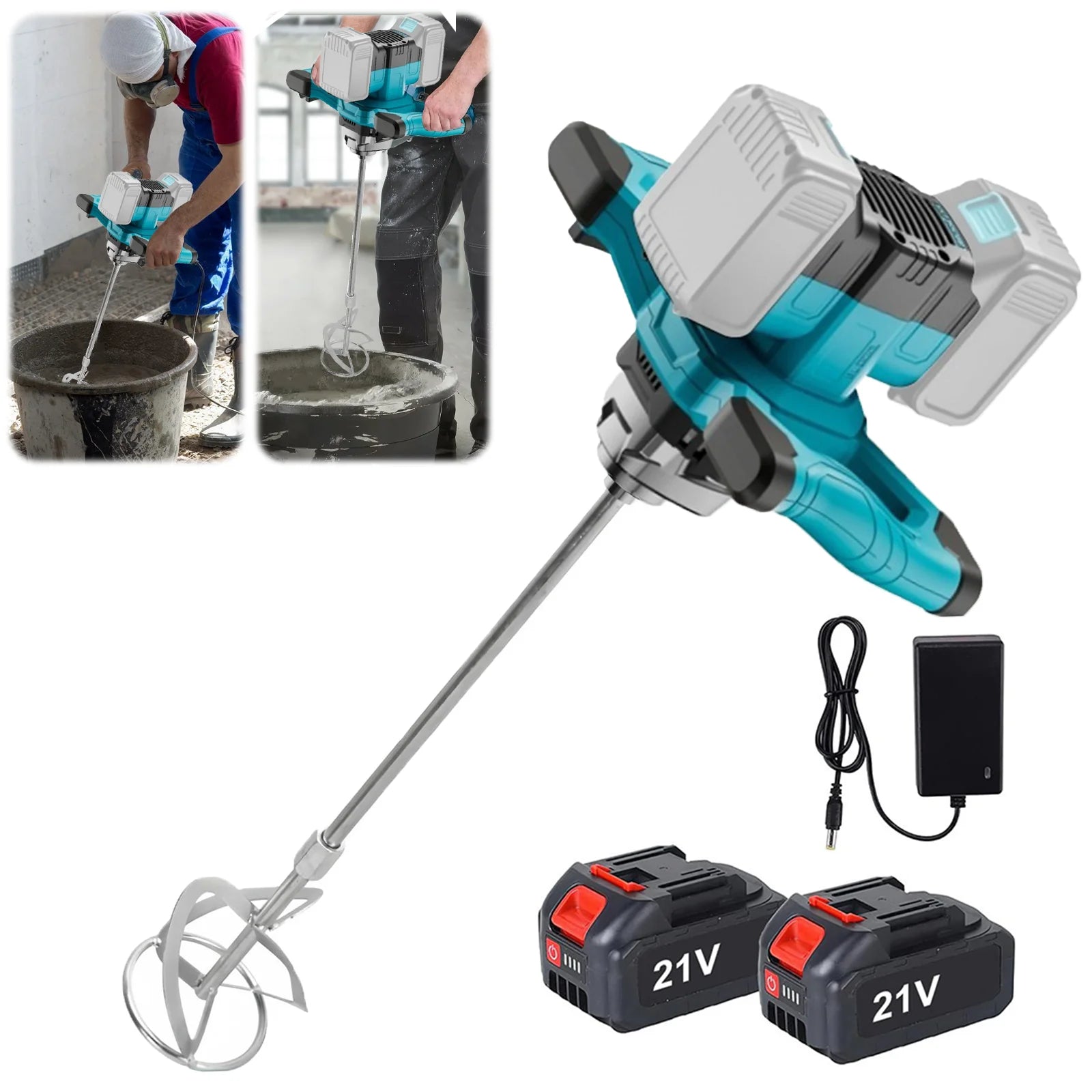 Miscelatore elettrico per calcestruzzo senza fili Miscelatore per intonaco per malta cementizia senza spazzole Miscelatore per miscelazione di vernice per pin batteria Makita 18V