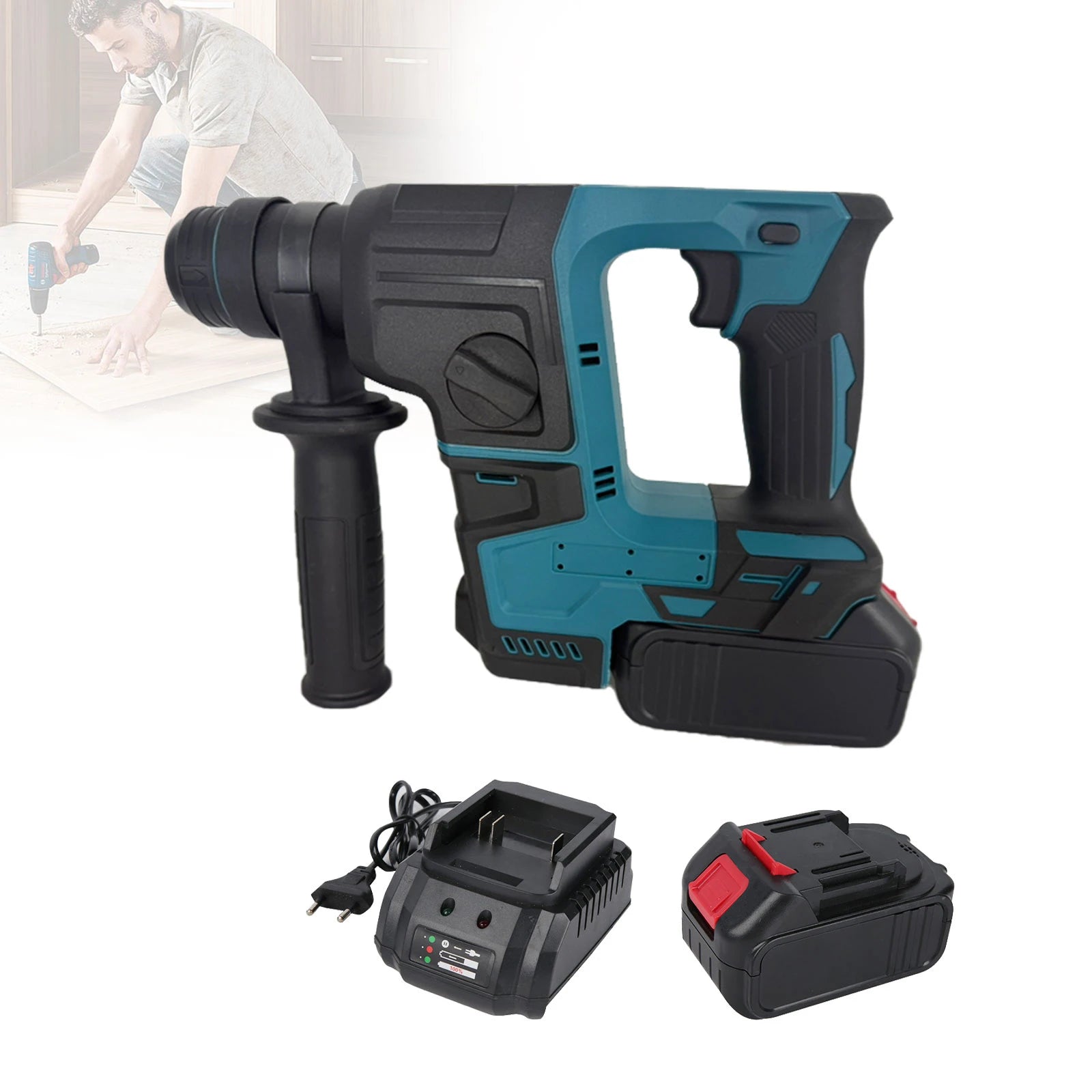 Trapano a percussione elettrico senza spazzole  Durevole strumento di perforazione e scalpello con martello rotante a batteria ricaricabile Doppia funzionalità