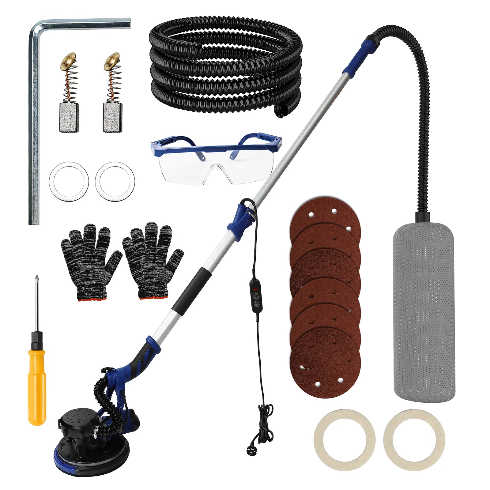 GECOFEER Levigatrice elettrica per cartongesso Levigatrice allungabile con sacchetto per la polvere Levigatrice a disco da parete da 750 W Cartongesso elettrico