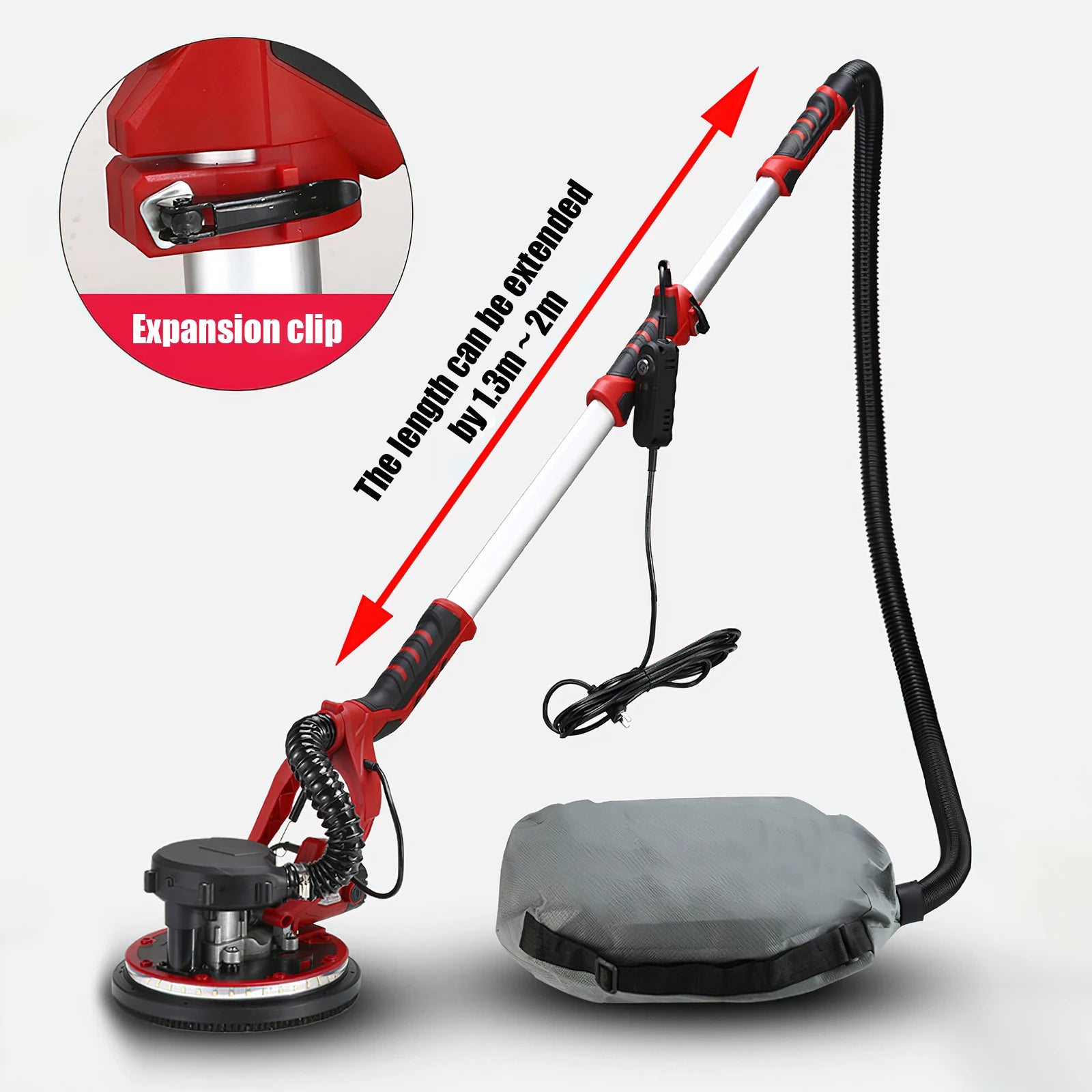 Levigatrice per cartongesso 220V Regola la velocità Pieghevole per lucidatura delle pareti del pavimento Guida Lucidatrice per stucco notturno a LED Macchina per la polvere automatica