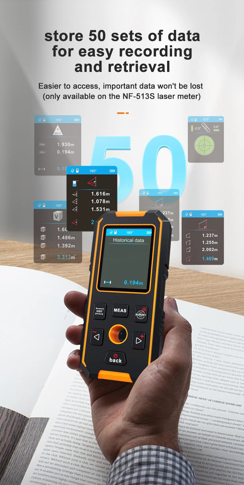 NOYAFA Scanner portatile per metal detector da parete con foro di posizionamento Fili CA in legno Tubi metallici Rebarrili Strumento di rilevamento Cerca filo