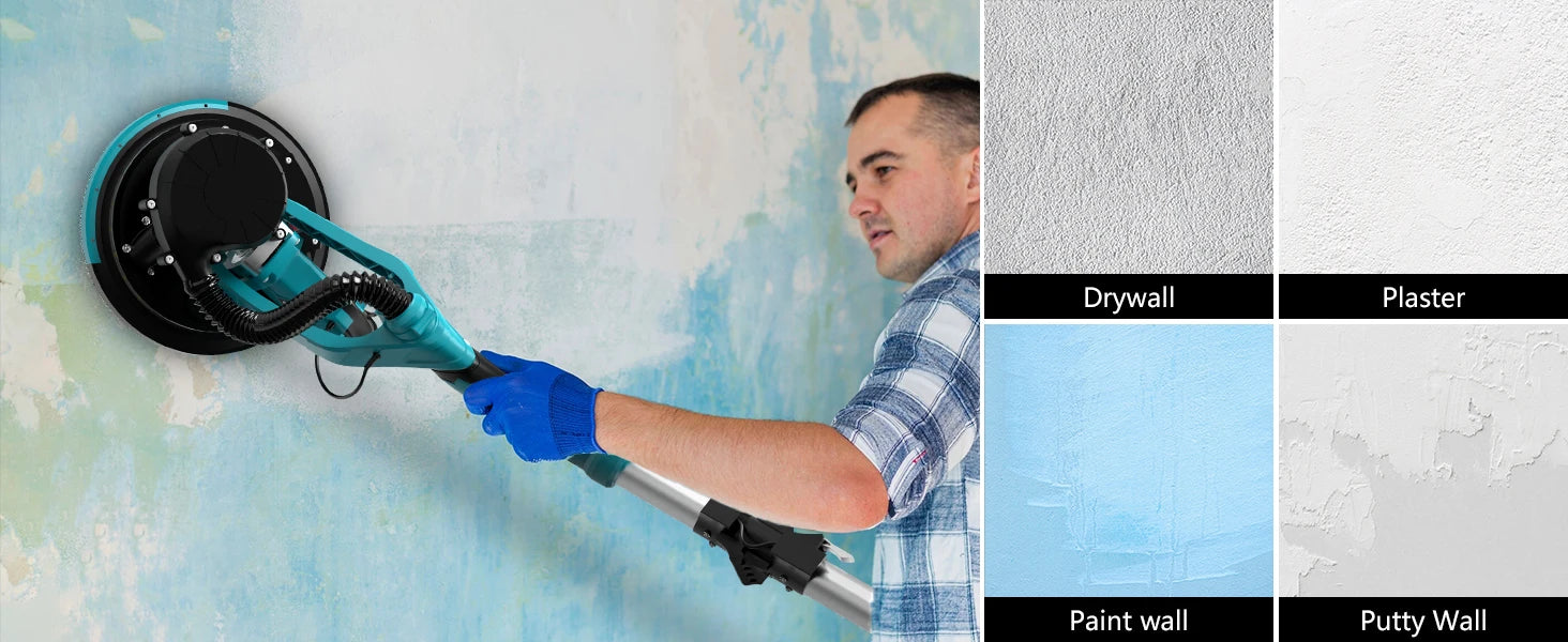 1250W levigatrice elettrica per cartongesso rettificatrice per pareti stucco senza polvere autoaspirante levigatrice portatile polvere automatica