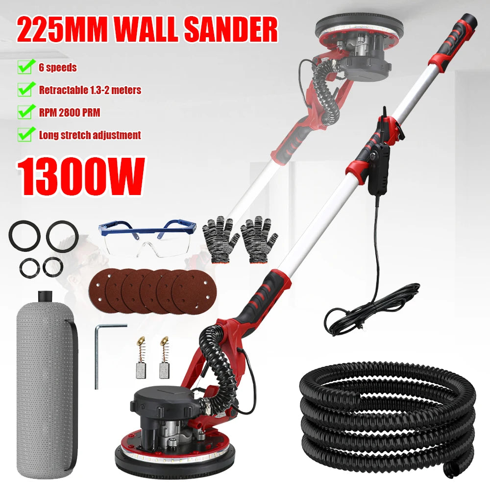 Levigatrice per cartongesso 220V Regola la velocità Pieghevole per lucidatura delle pareti del pavimento Guida Lucidatrice per stucco notturno a LED Macchina per la polvere automatica