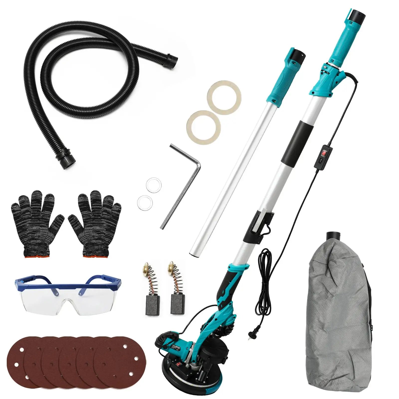 Levigatrice elettrica per cartongesso da 9 pollici Levigatrice per muro da 225 mm Stucco senza polvere SelfVuum LED Asta lunga Lucidatrice per carta vetrata