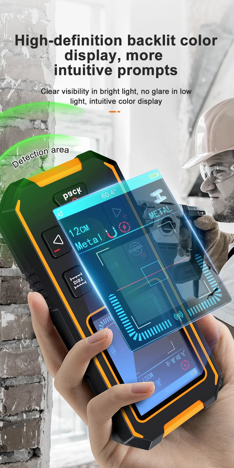 NOYAFA Scanner portatile per metal detector da parete con foro di posizionamento Fili CA in legno Tubi metallici Rebarrili Strumento di rilevamento Cerca filo