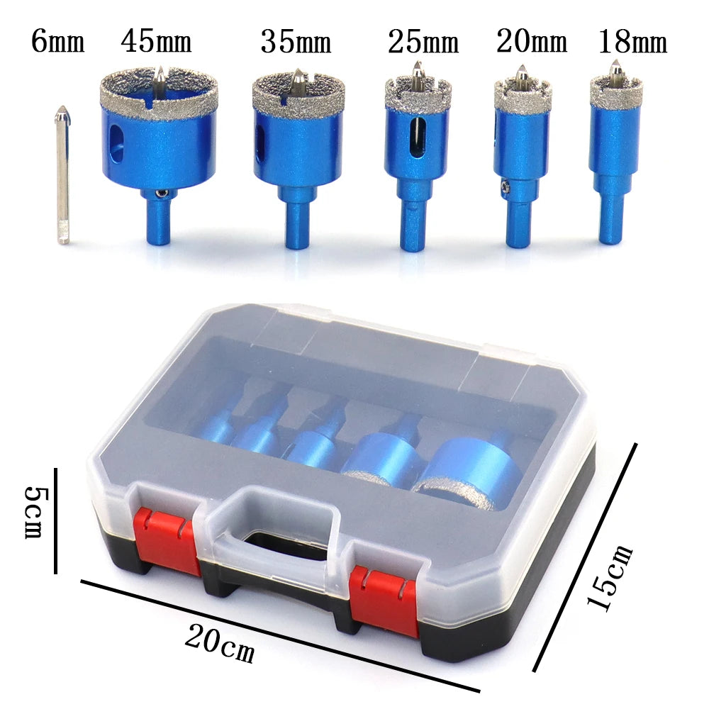 8 punte da trapano rivestite diamantate da 6-45 mm Set sega a tazza per piastrelle in ceramica con trapano di posizione per vetro, marmo, granito, pietra, porcellana