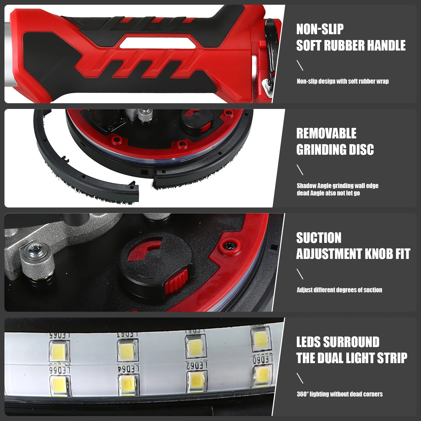 Levigatrice per cartongesso 220V Regola la velocità Pieghevole per lucidatura delle pareti del pavimento Guida Lucidatrice per stucco notturno a LED Macchina per la polvere automatica