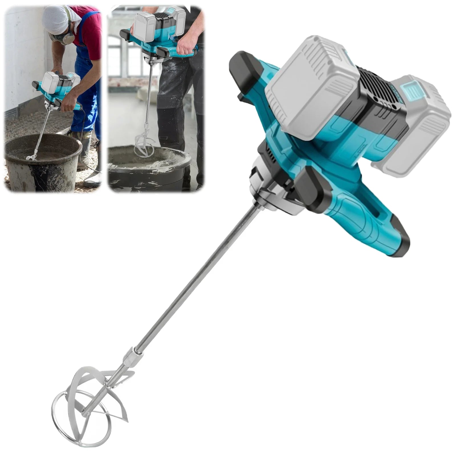 Miscelatore elettrico per calcestruzzo senza fili Miscelatore per intonaco per malta cementizia senza spazzole Miscelatore per miscelazione di vernice per pin batteria Makita 18V