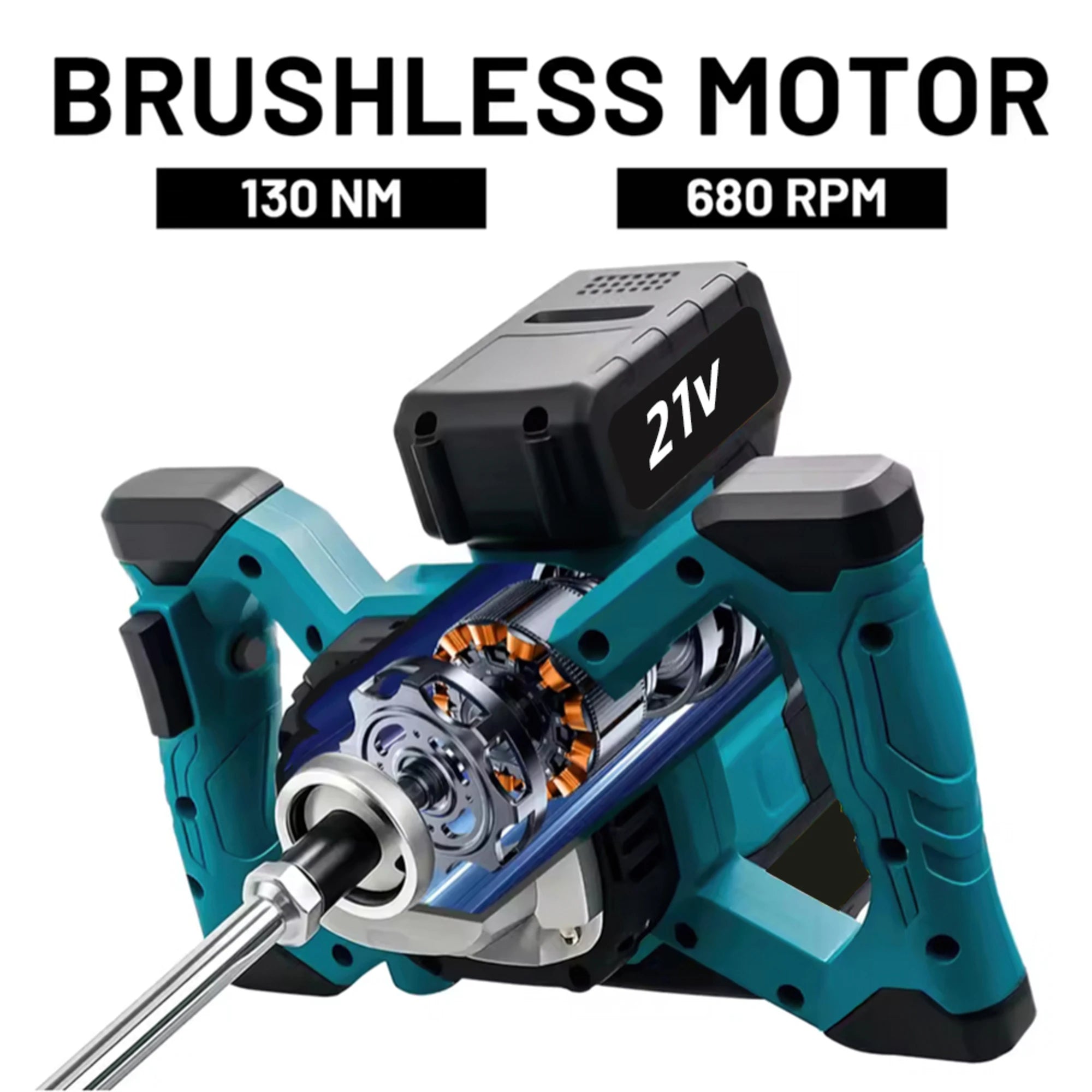 GECOFEER 6Gears Cordless Elettrico Betoniera Mixer Brushless Malta di Cemento Gesso Mixer Frullatore Vernice Mix Per makita 18v batteria