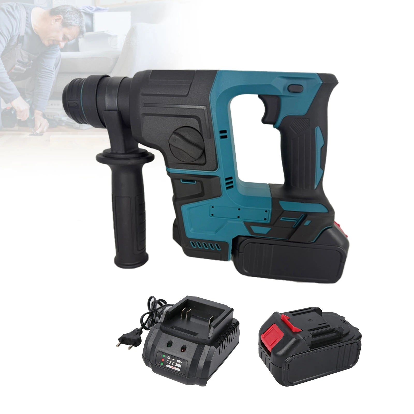 Trapano a percussione elettrico senza spazzole  Durevole strumento di perforazione e scalpello con martello rotante a batteria ricaricabile Doppia funzionalità