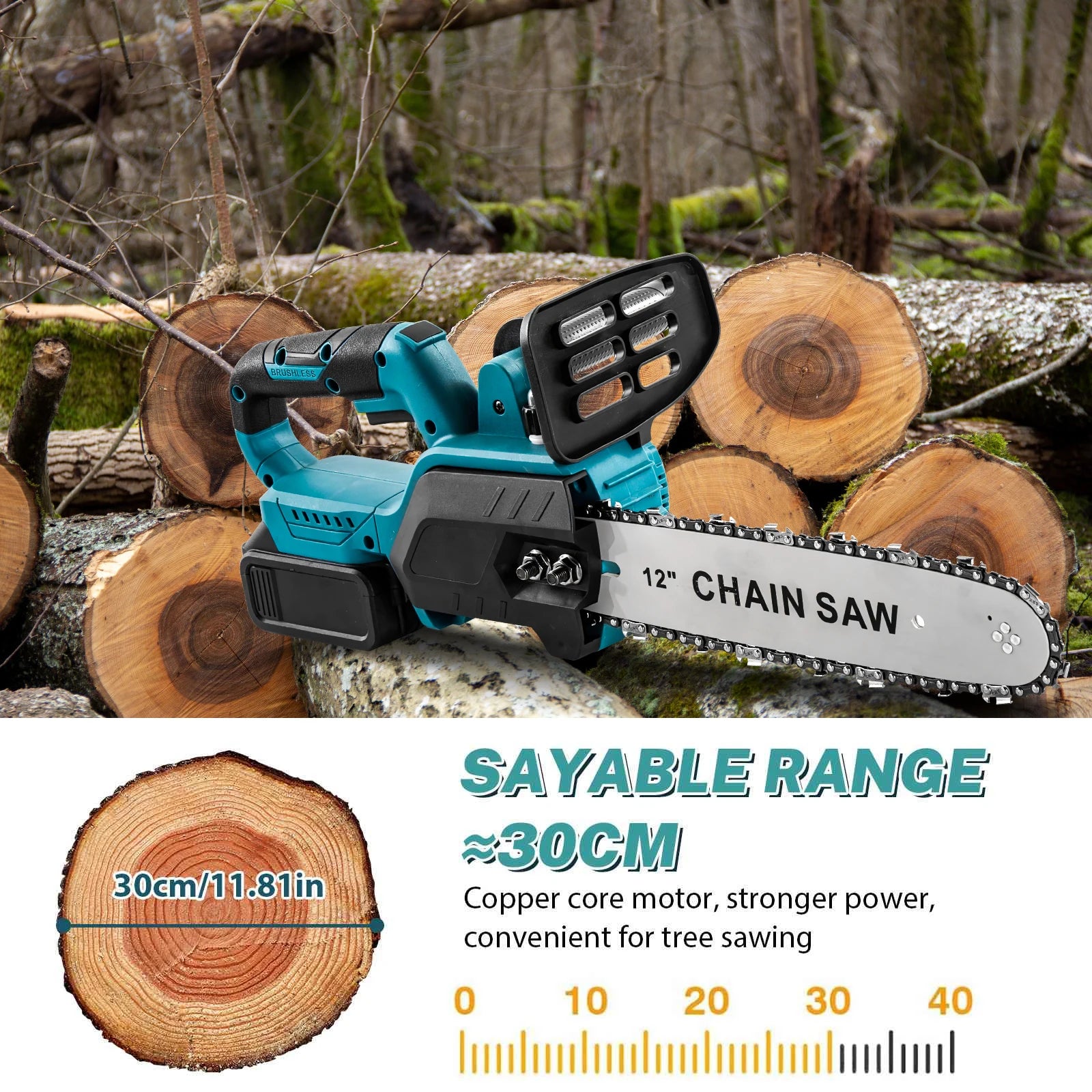 1500W Brushless 12 Pollici Motosega Elettrica Cordless Prepotente Lavorazione Del Legno Strumento di Potere Palmare Tazza Da Giardino Per Makita 18V Batteria