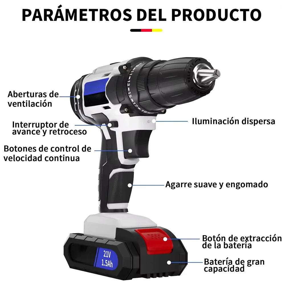Trapano a percussione a batteria 21V Cacciavite elettrico Trapano a percussione elettrico Mini trapano a mano wireless 1400 giri/min Utensile elettrico multifunzionale