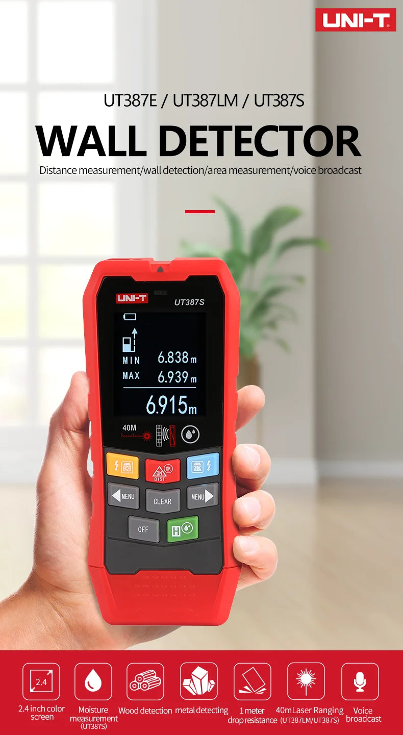 UNI-T Scanner da parete UT387E UT387S UT387LM 4 in 1 Metal Detector Wood Stud Finder Tensione CA Cavi sotto tensione Fili Profondità Tracker