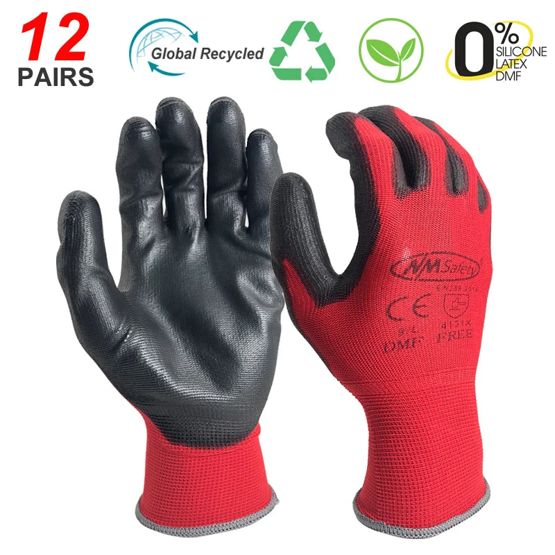 24 Pezzi/12 Paia Guanti protettivi da lavoro professionali per uomo Costruzione Donna Guanti da corsa in nylon da giardino obtati CE EN388.