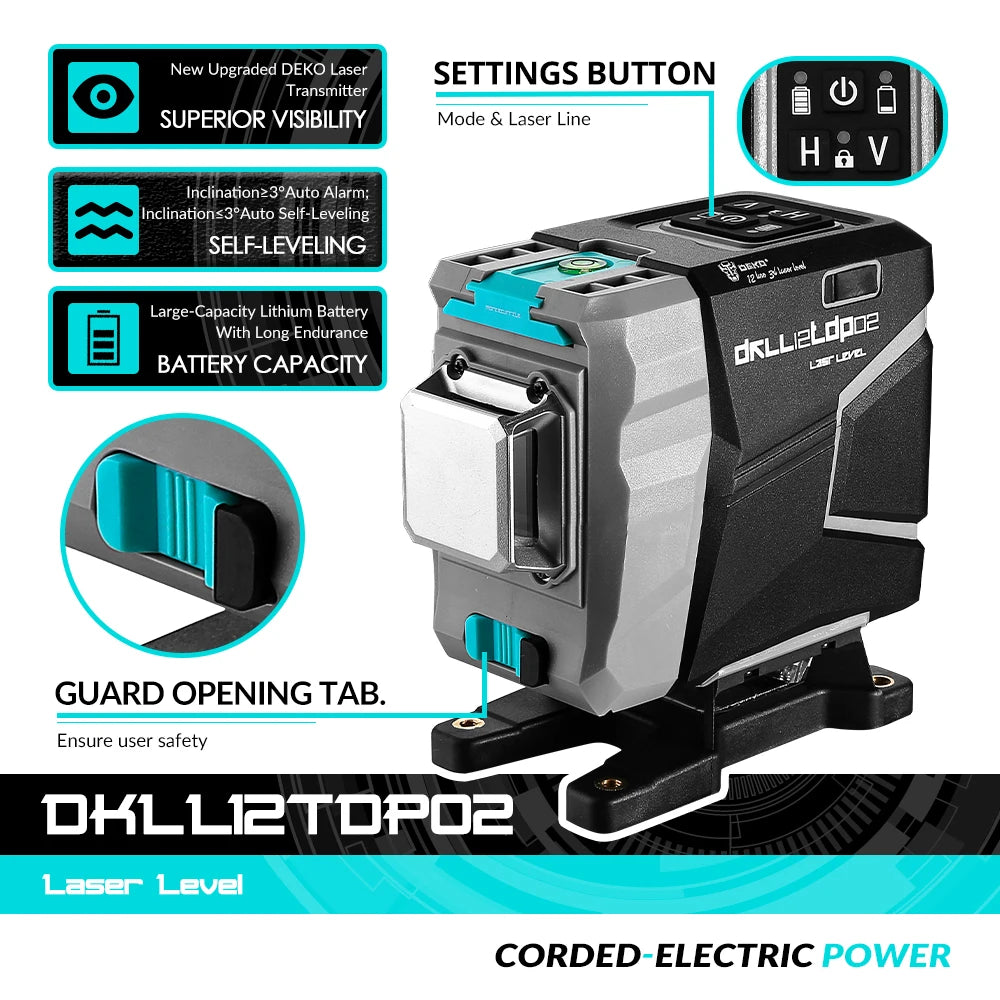 DEKO 12 linee 3D livello Laser verde linee trasversali orizzontali e verticali 520nm, autolivellante automatico, alta precisione (serie muslimah)