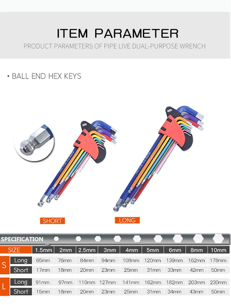 Set di chiavi per estremità della scatola Torx Star Key Cacciavite Chiave a sfera Chiavi a brugola Strumento Tipo L 9Pc 1.5mm-10mm Set di chiavi a bussola metriche lunghe di coppia