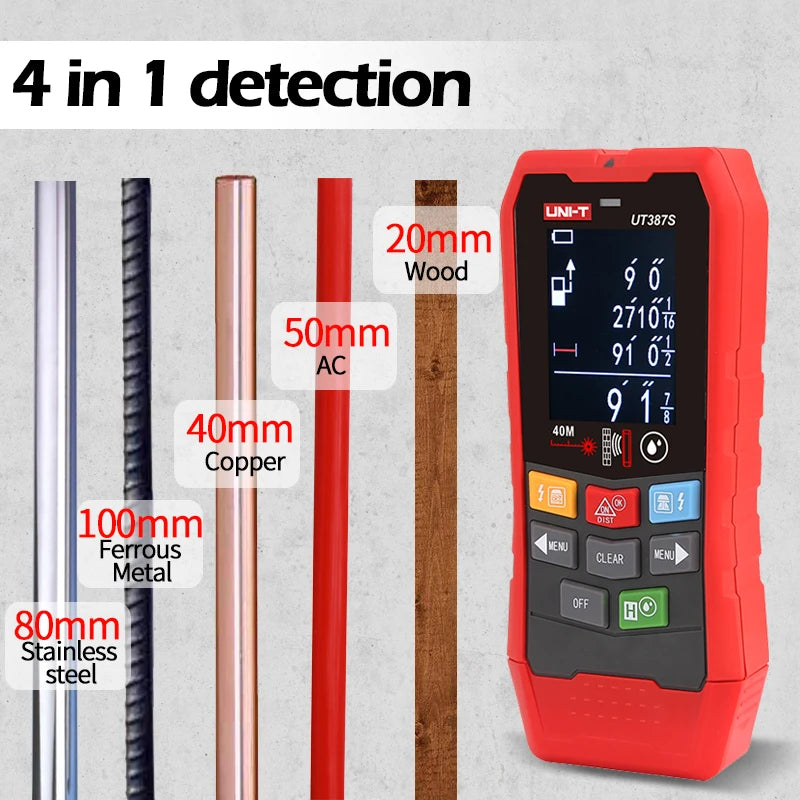 UNI-T Scanner da parete UT387E UT387S UT387LM 4 in 1 Metal Detector Wood Stud Finder Tensione CA Cavi sotto tensione Fili Profondità Tracker
