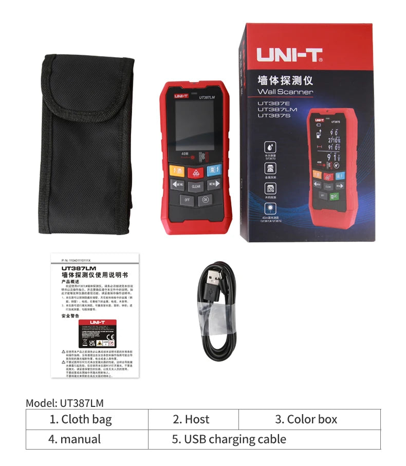 UNI-T Scanner da parete UT387E UT387S UT387LM 4 in 1 Metal Detector Wood Stud Finder Tensione CA Cavi sotto tensione Fili Profondità Tracker