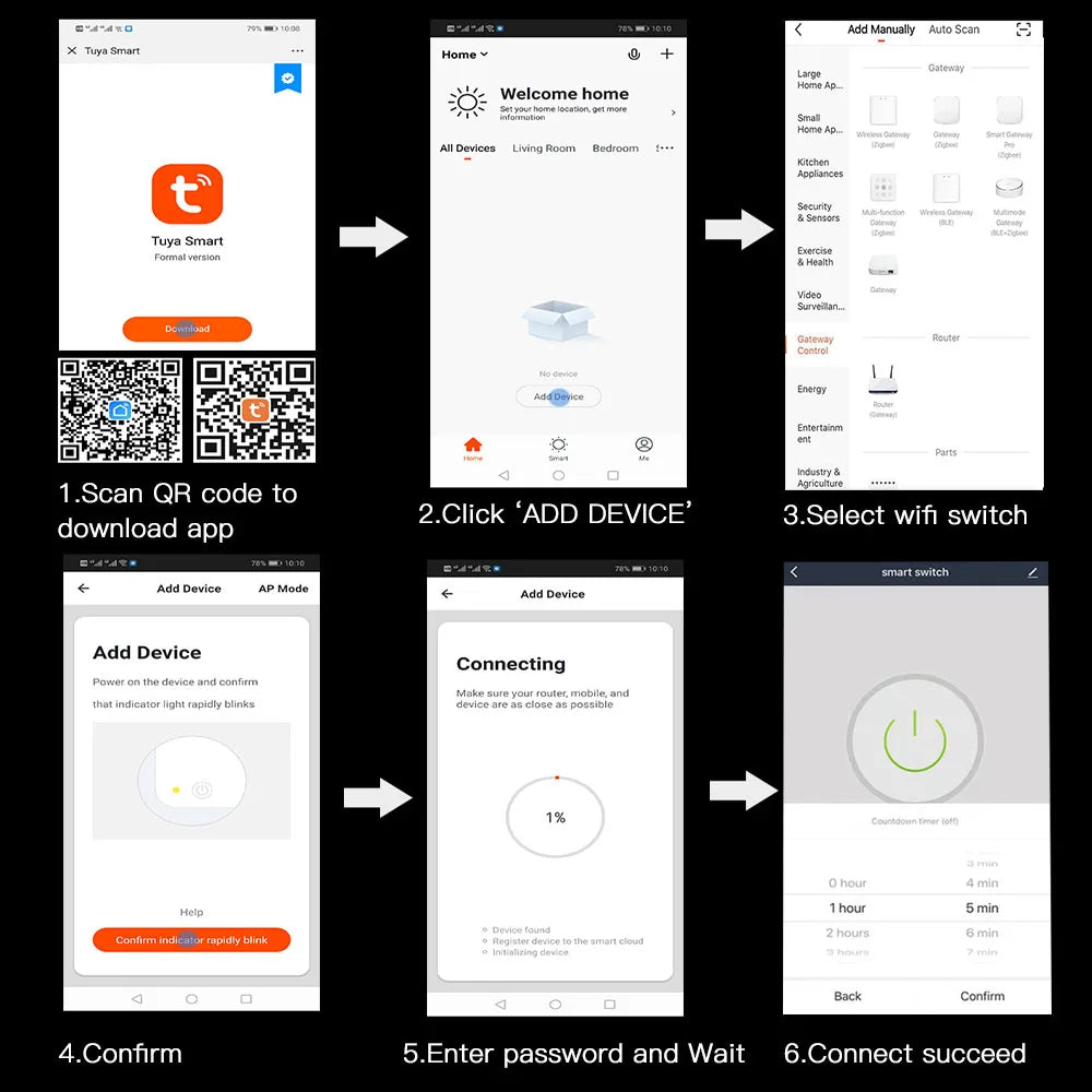 Tuya WiFi RF Smart Light Switch 433 MHz 6 Gang Interruttore da pannello a parete wireless, ricevitore temporizzato 110 V 220 V Funziona con Goole Home/Alexa
