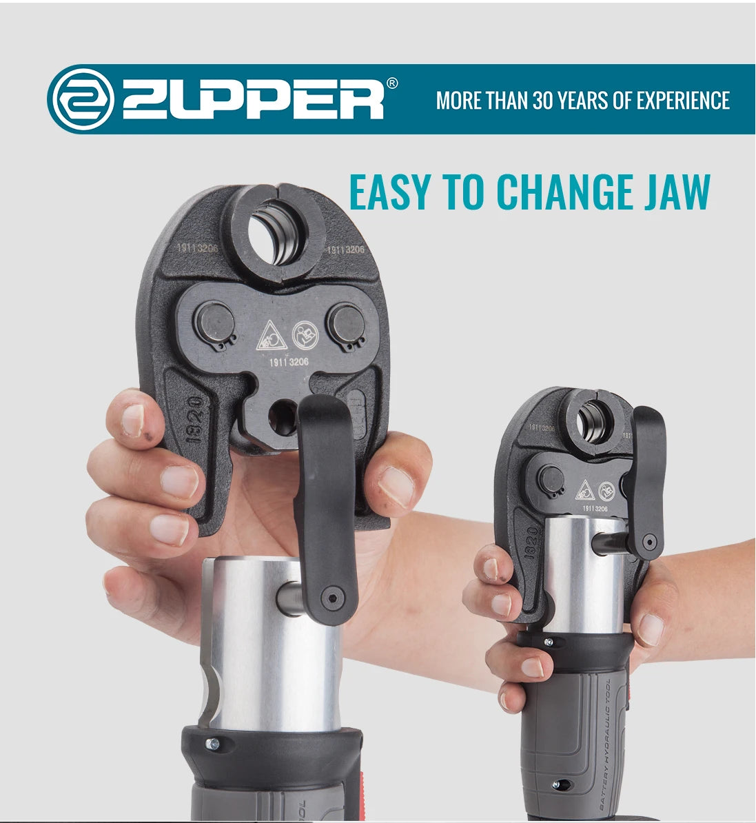 ZUPPER PZ-1930 Compact Battery Press Tool per la crimpatura di tubi multistrato Pex in rame idraulico Include ganasce Separate opzionali