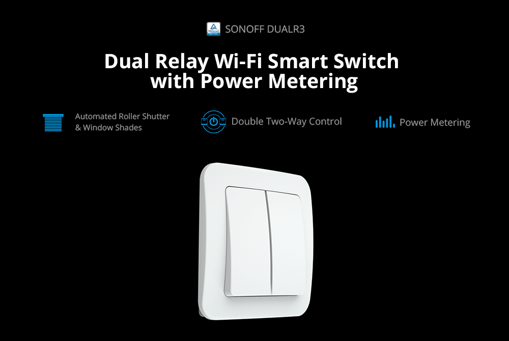 Sonoff Dual R3 Dual Relay Wifi Smart Switch Controllo bidirezionale Misurazione della potenza Tende a rullo Motore Tende elettriche Tende Interruttore