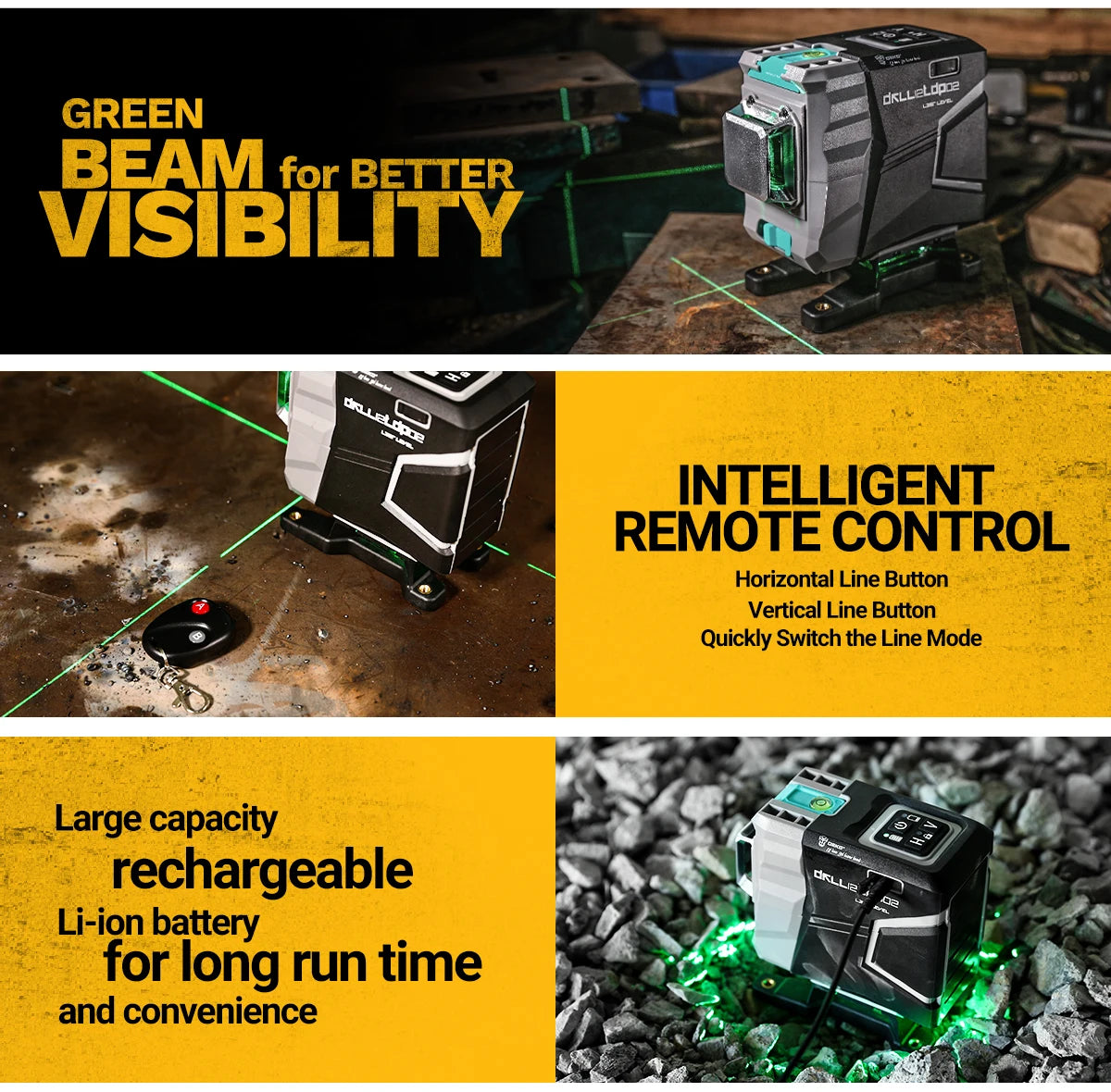 DEKO 12 linee 3D livello Laser verde linee trasversali orizzontali e verticali 520nm, autolivellante automatico, alta precisione (serie muslimah)