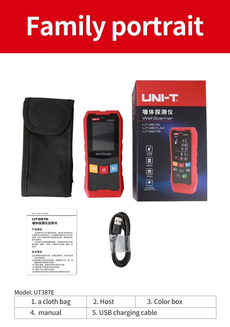 UNI-T Scanner da parete UT387E UT387S UT387LM 4 in 1 Metal Detector Wood Stud Finder Tensione CA Cavi sotto tensione Fili Profondità Tracker