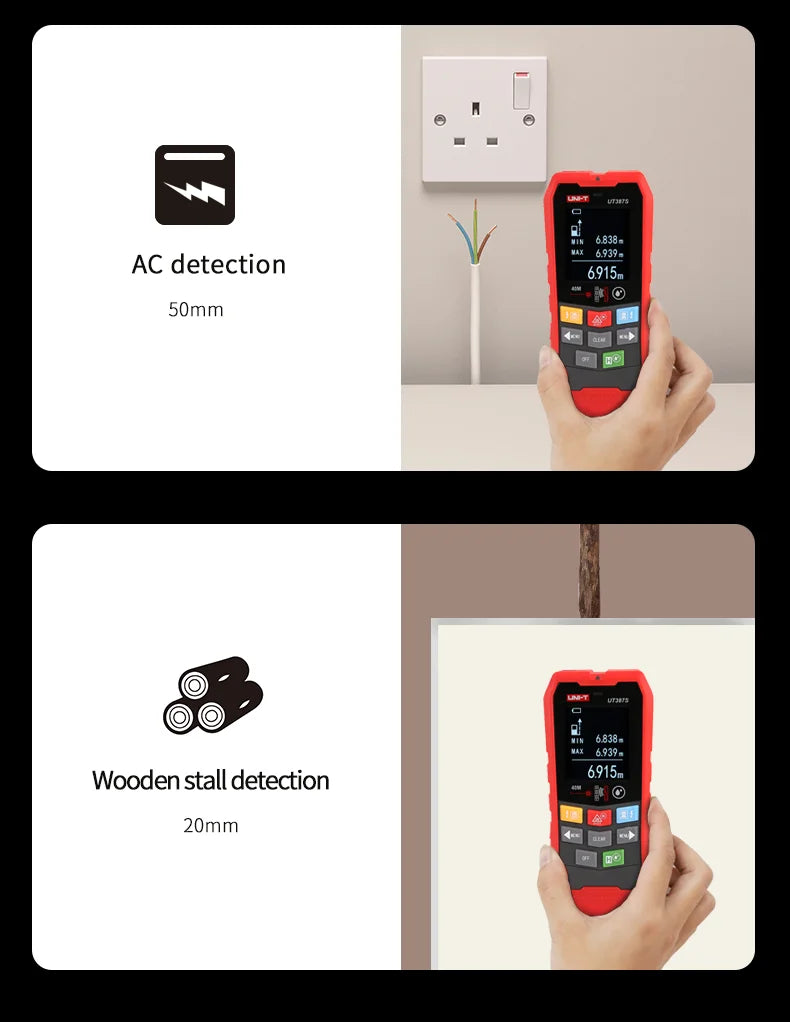 UNI-T Scanner da parete UT387E UT387S UT387LM 4 in 1 Metal Detector Wood Stud Finder Tensione CA Cavi sotto tensione Fili Profondità Tracker