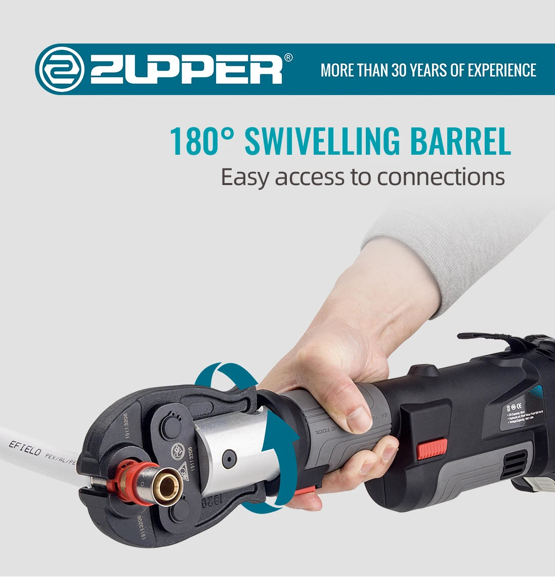 ZUPPER PZ-1930 Compact Battery Press Tool per la crimpatura di tubi multistrato Pex in rame idraulico Include ganasce Separate opzionali