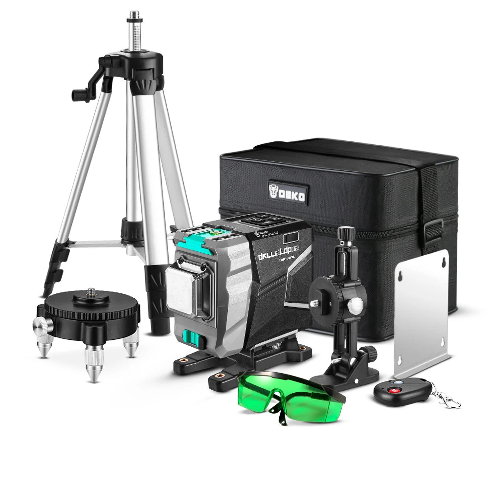 DEKO 12 linee 3D livello Laser verde linee trasversali orizzontali e verticali 520nm, autolivellante automatico, alta precisione (serie muslimah)