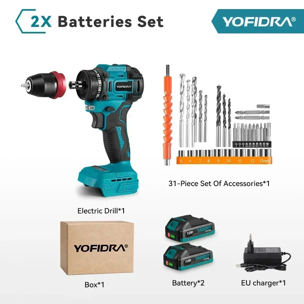 YOFIDRA 2 in1 Cacciavite elettrico senza spazzole Martello Trapano a batteria Impatto Utensile elettrico multifunzionale per Makita 18V Batteria Pin